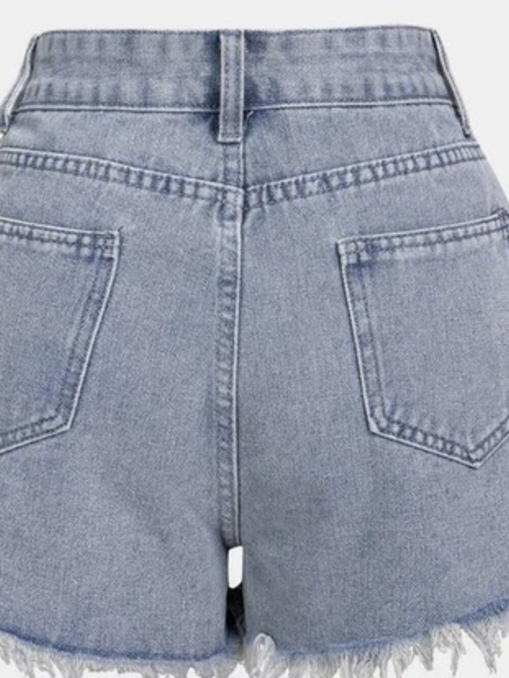 Denim Ripped Rhinestone Asymmetrical Shorts - Picture 4 of 6